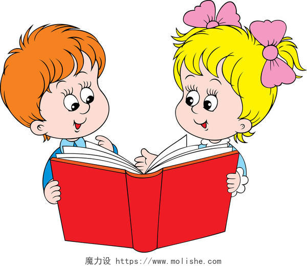 卡通男孩女孩读书读书分相会阅读世界读书日